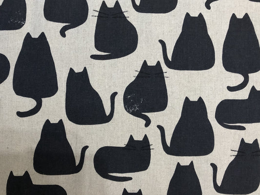 Cotton/Linen mix Black Cats on Beige image 0