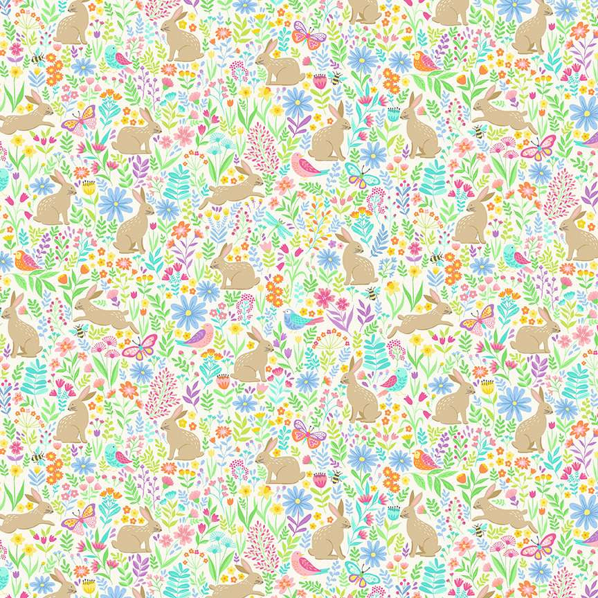 Hello Spring Bunny Meadow - cream image 0