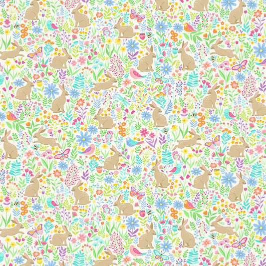 Hello Spring Bunny Meadow - cream image 0