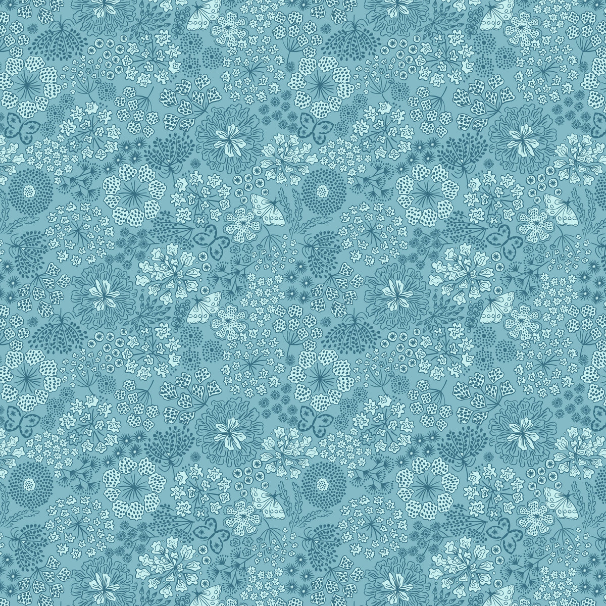 Winter butterfly floral on iced blue Flannel by Lewis and Irene