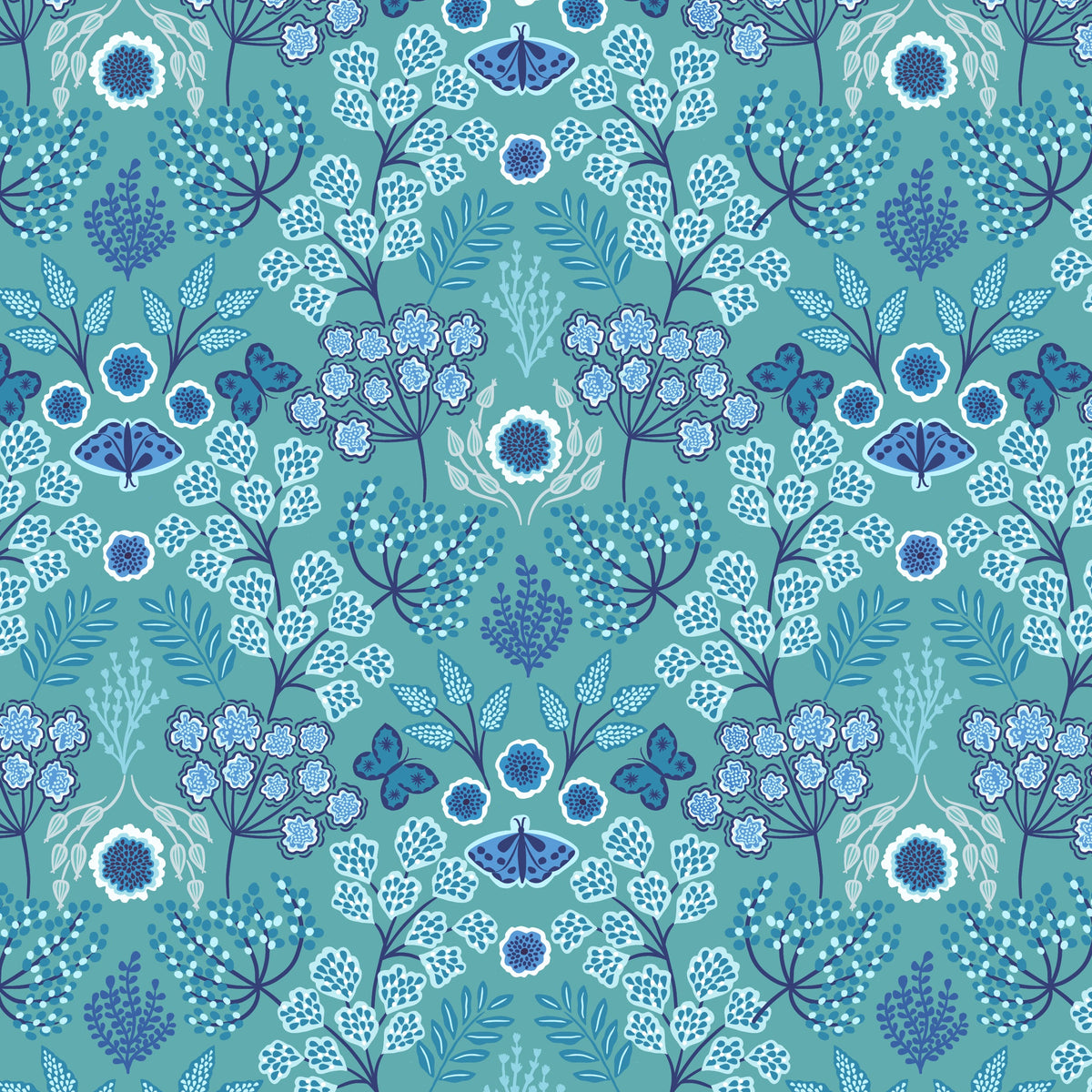 Jardin de' hiver on iced blue Flannel by Lewis and Irene