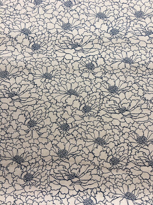 Makower indigo chrysanthemums beige image 0