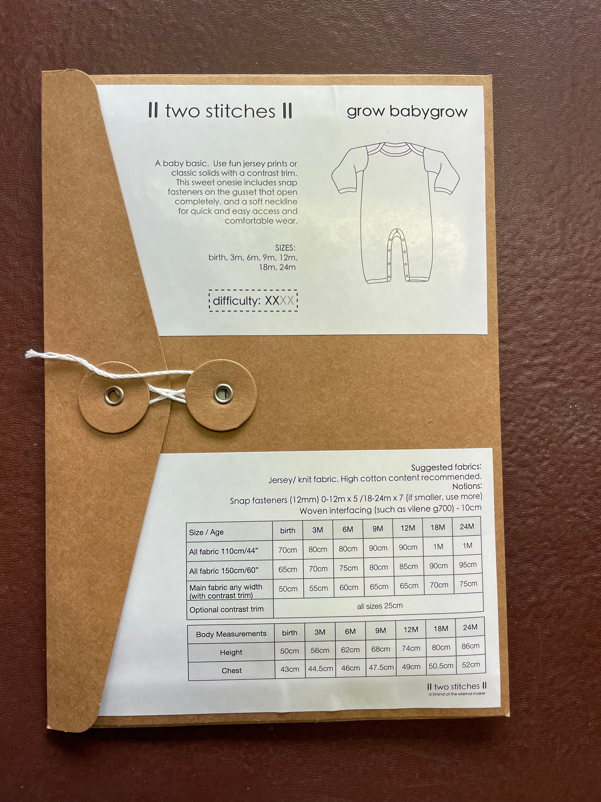 Two stitches grow baby grow pattern image 1