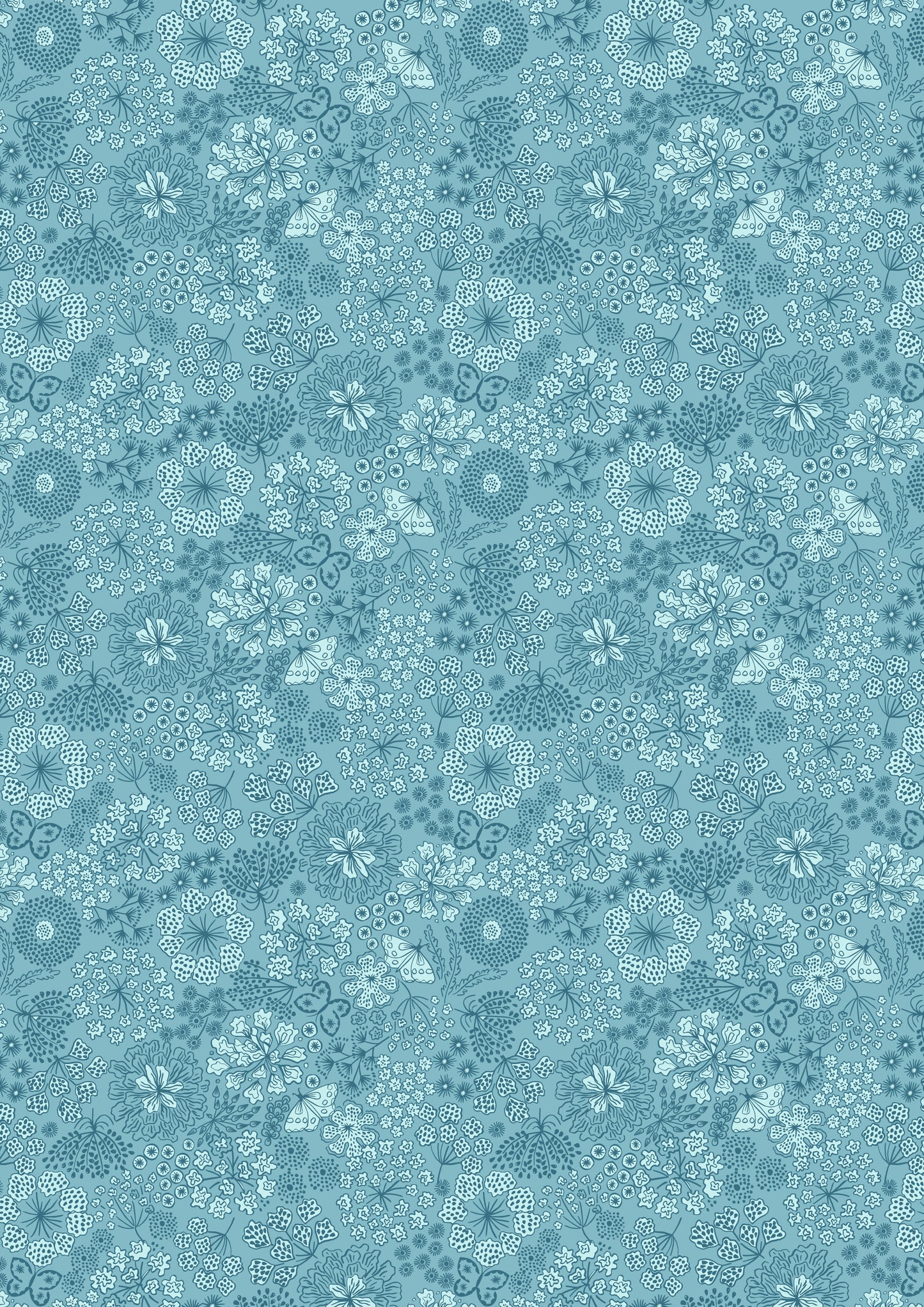 Winter butterfly floral on iced blue Flannel by Lewis and Irene