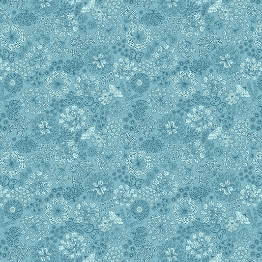 Winter butterfly floral on iced blue Flannel by Lewis and Irene