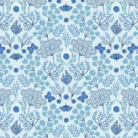 Jardin de' hiver on light blue Flannel by Lewis and Irene