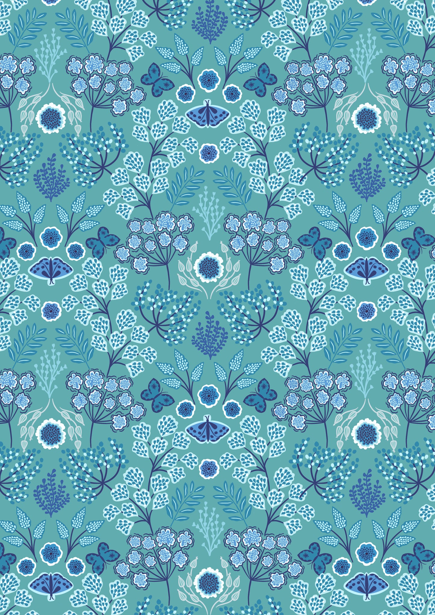 Jardin de' hiver on iced blue Flannel by Lewis and Irene