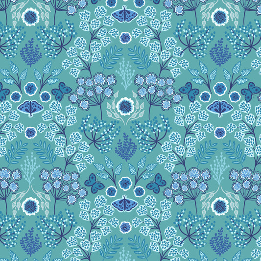 Jardin de' hiver on iced blue Flannel by Lewis and Irene