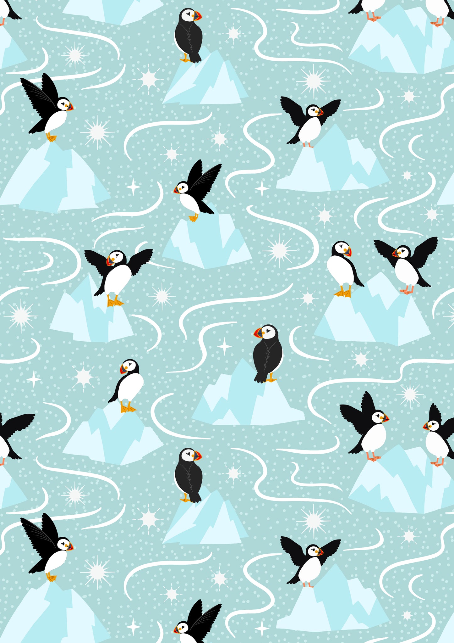 Puffin on icy blue with pearl by Lewis and Irene